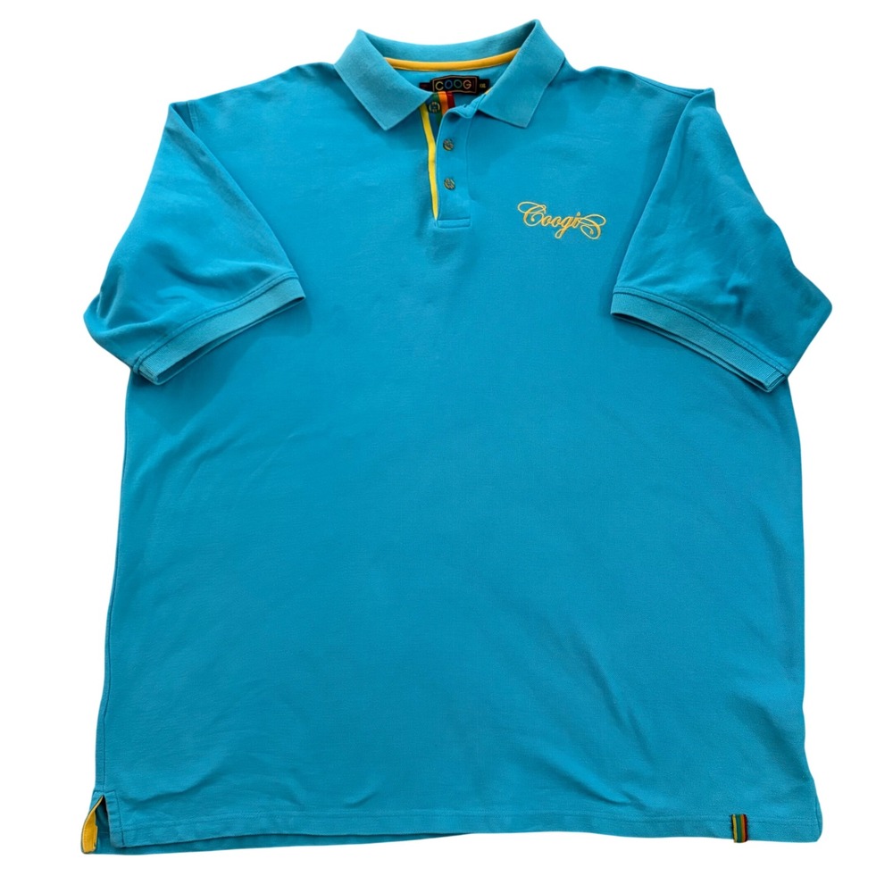 Vintage Coogi Polo Shirt XXL Turquoise Blue Rainbow Placket 100% Cotton Y2K